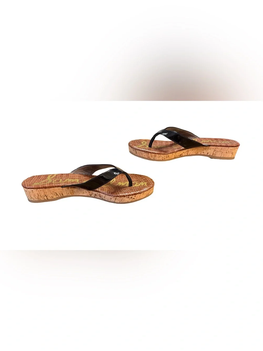 Sam Edelman Tanya Black Patent Cork Platform Wedge Sandals Women’s Size 6.5